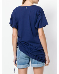 T-shirt à col rond à volants bleu marine Twin-Set