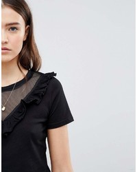 T-shirt à col rond à volants noir Glamorous