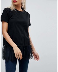 T-shirt à col rond à volants noir Asos
