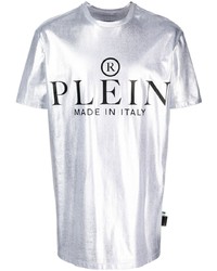 T-shirt à col rond argenté Philipp Plein