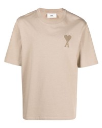 T-shirt à col rond beige Ami Paris