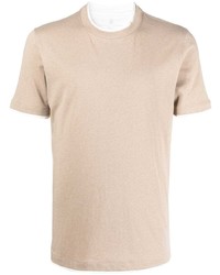 T-shirt à col rond beige Brunello Cucinelli