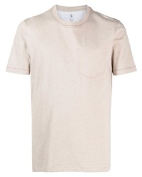 T-shirt à col rond beige Brunello Cucinelli