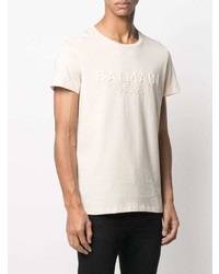 T-shirt à col rond beige Balmain