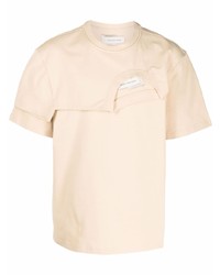 T-shirt à col rond beige Feng Chen Wang