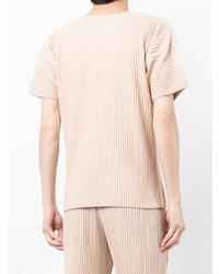 T-shirt à col rond beige Homme Plissé Issey Miyake