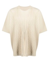 T-shirt à col rond beige Homme Plissé Issey Miyake