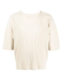 T-shirt à col rond beige Homme Plissé Issey Miyake