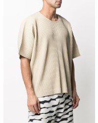 T-shirt à col rond beige Homme Plissé Issey Miyake