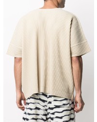 T-shirt à col rond beige Homme Plissé Issey Miyake