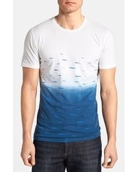 T-shirt à col rond blanc et bleu marine
