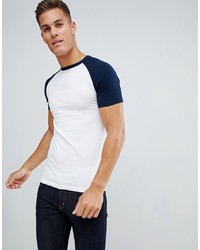 T-shirt à col rond blanc et bleu marine ASOS DESIGN