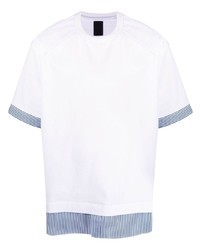 T-shirt à col rond blanc et bleu marine Juun.J