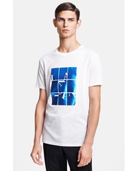 T-shirt à col rond blanc et bleu