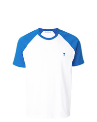 T-shirt à col rond blanc et bleu AMI Alexandre Mattiussi