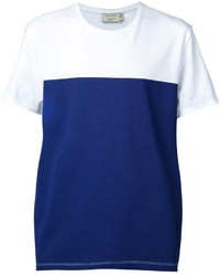 T-shirt à col rond blanc et bleu Kitsune