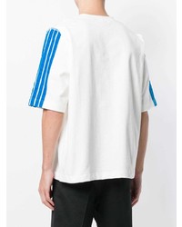 T-shirt à col rond blanc et bleu Dima Leu