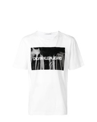 T-shirt à col rond blanc et noir Calvin Klein Jeans