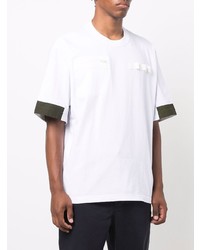 T-shirt à col rond blanc et noir Sacai