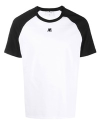 T-shirt à col rond blanc et noir Courrèges