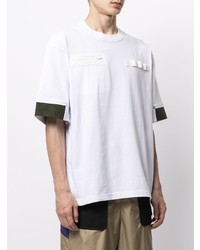 T-shirt à col rond blanc et noir Sacai