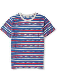 T-shirt à col rond blanc et rouge et bleu marine