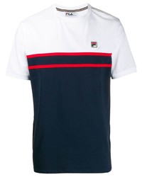 T-shirt à col rond blanc et rouge et bleu marine Fila