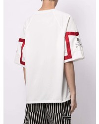 T-shirt à col rond blanc et rouge Mastermind World