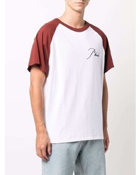 T-shirt à col rond blanc et rouge Rhude