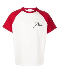 T-shirt à col rond blanc et rouge Rhude