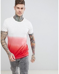 T-shirt à col rond blanc et rouge Ringspun