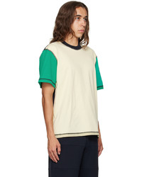 T-shirt à col rond blanc et vert Sunnei