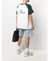 T-shirt à col rond blanc et vert Rhude