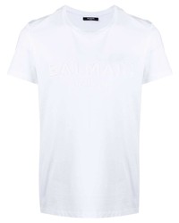 T-shirt à col rond blanc Balmain