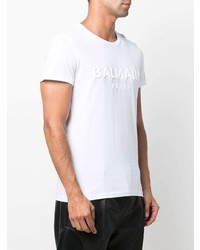 T-shirt à col rond blanc Balmain