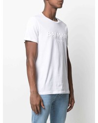 T-shirt à col rond blanc Balmain