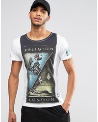 T-shirt à col rond blanc Religion