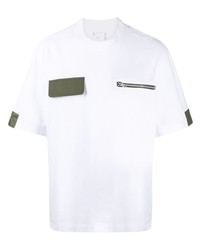 T-shirt à col rond blanc Sacai