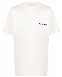 T-shirt à col rond blanc Sunnei