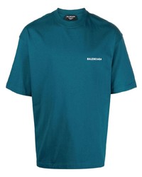 T-shirt à col rond bleu canard Balenciaga