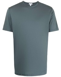 T-shirt à col rond bleu canard Sunspel