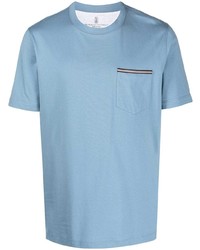 T-shirt à col rond bleu clair Brunello Cucinelli