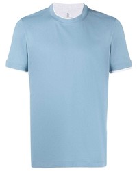 T-shirt à col rond bleu clair Brunello Cucinelli