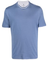 T-shirt à col rond bleu clair Brunello Cucinelli