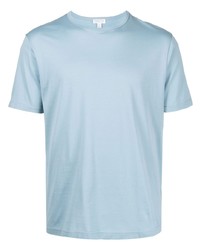 T-shirt à col rond bleu clair Sunspel
