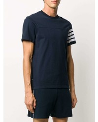 T-shirt à col rond bleu marine et blanc Thom Browne