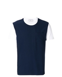 T-shirt à col rond bleu marine et blanc AMI Alexandre Mattiussi