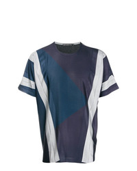 T-shirt à col rond bleu marine et blanc Issey Miyake Men