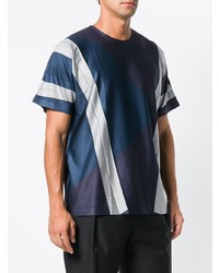T-shirt à col rond bleu marine et blanc Issey Miyake Men