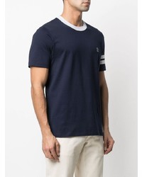 T-shirt à col rond bleu marine et blanc Brunello Cucinelli